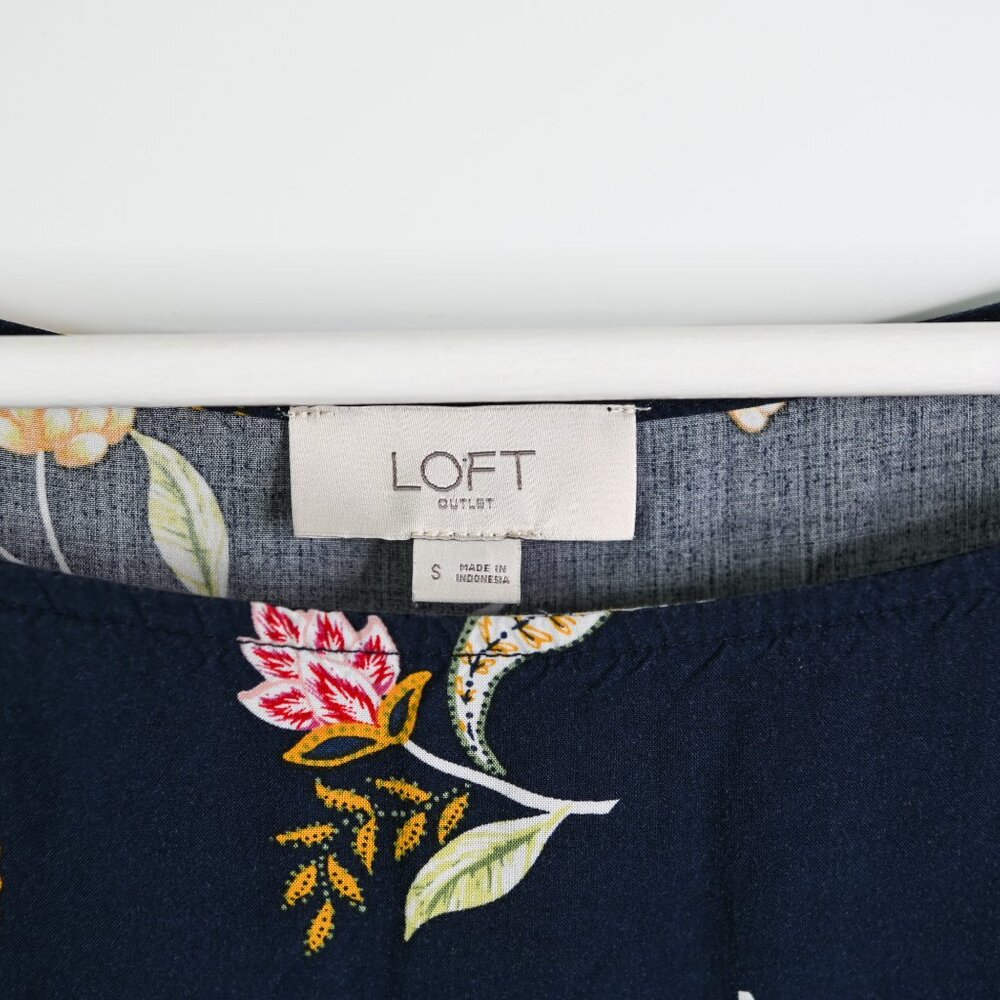 LOFT OUTLET Navy Floral Wide Neck Long Sleeve Blouse - Size Small - Picture 3 of 7